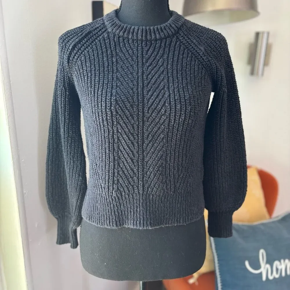 MADEWELL Balloon Sleeve Pullover Crew Neck Chunky Knit Sweater Top XS